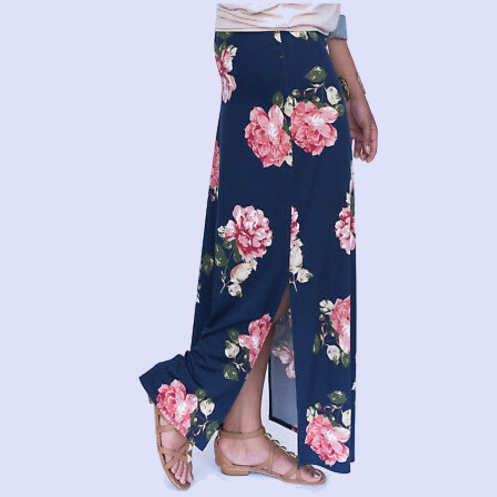 Agnes & Dora Side Slit Maxi, navy floral